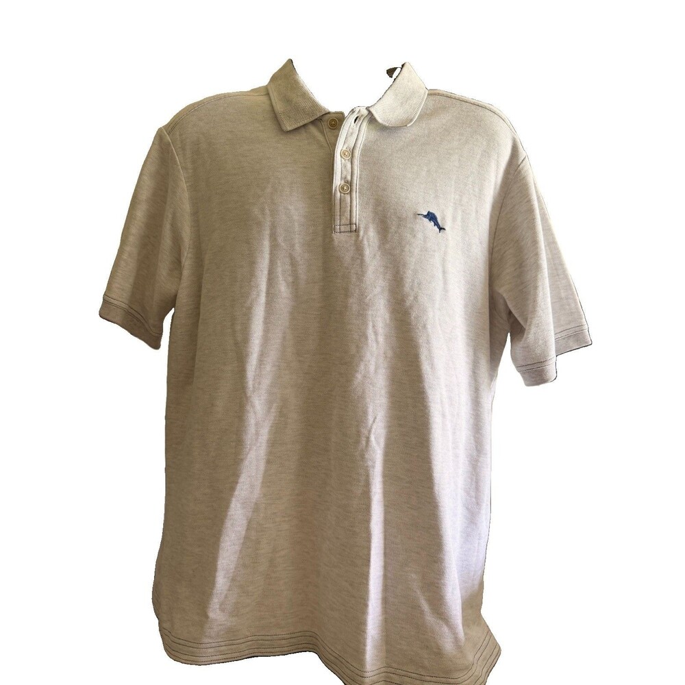Tommy Bahama Men’s Beige White Supima Cotton Short Sleeve Polo Shirt Sz XL